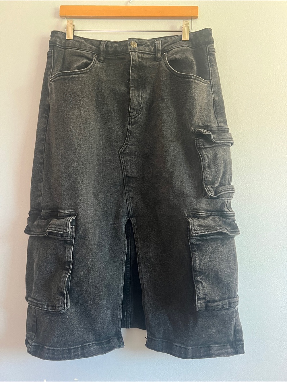 wild fable Black Washed Cargo Denim Skirt